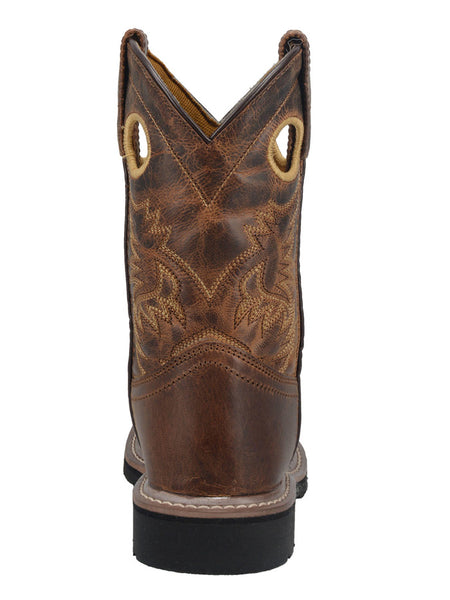 Dan Post DPC2932 Kids Western Leather Square Toe Armarillo Boot Brown back view. If you need any assistance with this item or the purchase of this item please call us at five six one seven four eight eight eight zero one Monday through Saturday 10:00a.m EST to 8:00 p.m EST