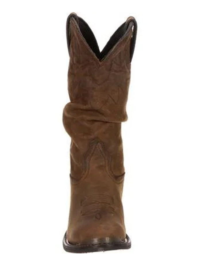Durango RD542 Womens Slouch Western Boot Distressed Tan front and side view. If you need any assistance with this item or the purchase of this item please call us at five six one seven four eight eight eight zero one Monday through Saturday 10:00a.m EST to 8:00 p.m EST