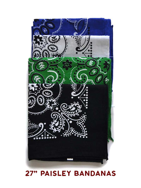 Assorted Bandanas 27" in various colors. If you need any assistance with this item or the purchase of this item please call us at five six one seven four eight eight eight zero one Monday through Saturday 10:00a.m EST to 8:00 p.m EST