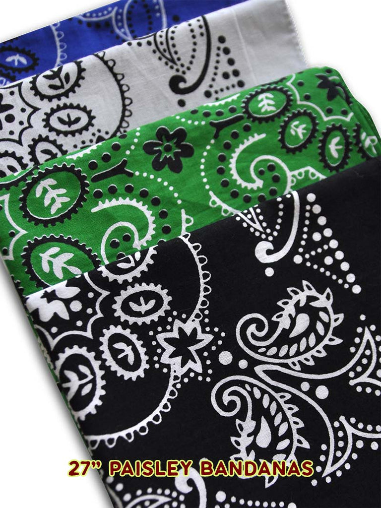 Assorted Bandanas 21" & 27" in various colors solid and paisley