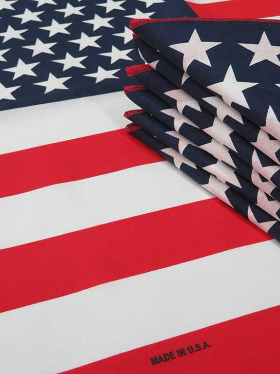 American Flag Bandana 21" close up of folded bandanas. If you need any assistance with this item or the purchase of this item please call us at five six one seven four eight eight eight zero one Monday through Saturday 10:00a.m EST to 8:00 p.m EST