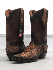 Black Jack HT-312 54 Mens Hand-Tooled Western Boots Antique Tan Brown side and back view of pair. If you need any assistance with this item or the purchase of this item please call us at five six one seven four eight eight eight zero one Monday through Saturday 10:00a.m EST to 8:00 p.m EST