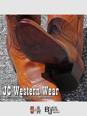 Black Jack BP405-64 Mens Ranch Hand Western Boots Burnished Peanut front and sole view. If you need any assistance with this item or the purchase of this item please call us at five six one seven four eight eight eight zero one Monday through Saturday 10:00a.m EST to 8:00 p.m EST