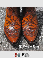 Black Jack HT-103-54 Mens Handtooled Longhorn Boots Cognac toe view. If you need any assistance with this item or the purchase of this item please call us at five six one seven four eight eight eight zero one Monday through Saturday 10:00a.m EST to 8:00 p.m EST