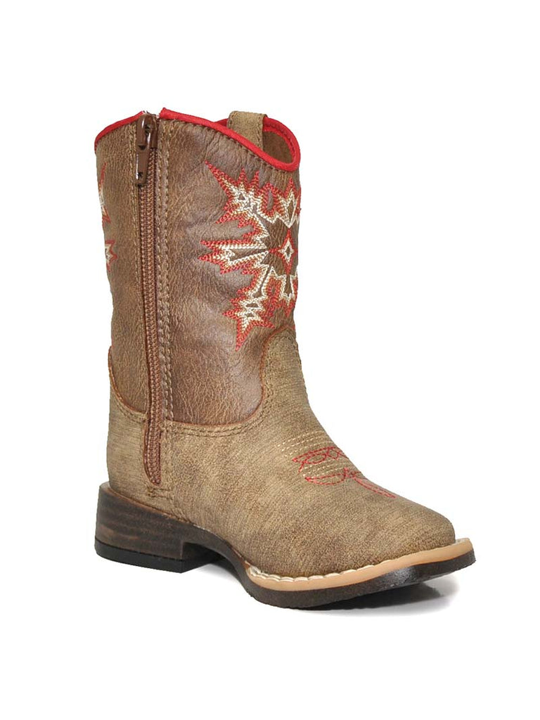 Double Barrel  4410544 Toddler Clay Pull Tabs Western Boot Brown side front view. If you need any assistance with this item or the purchase of this item please call us at five six one seven four eight eight eight zero one Monday through Saturday 10:00a.m EST to 8:00 p.m EST