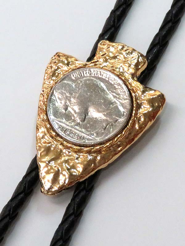 Western Express BT-25 Buffalo Coin In Arrowhead Bolo Tie front view