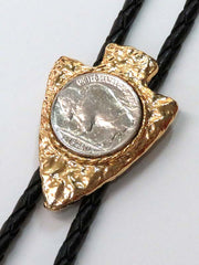 Western Express BT-25 Buffalo Coin In Arrowhead Bolo Tie front view close up