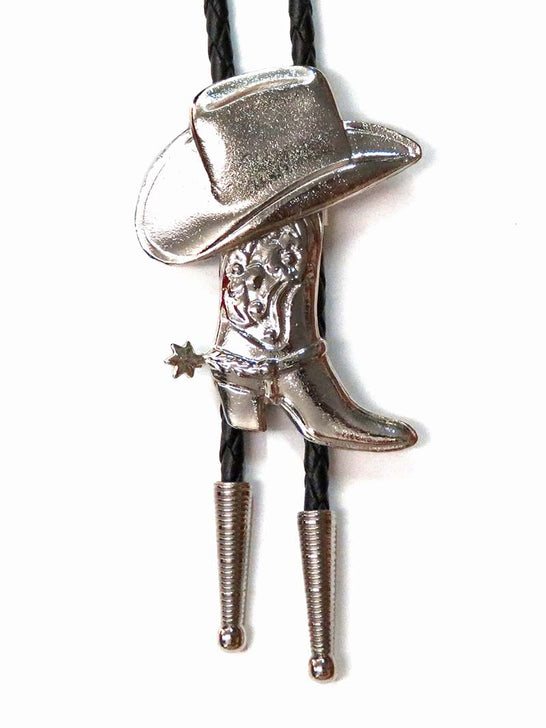 Western Express BT-972-G BT-972-S Boot & Hat Bolo Tie Silver front view. If you need any assistance with this item or the purchase of this item please call us at five six one seven four eight eight eight zero one Monday through Saturday 10:00a.m EST to 8:00 p.m EST