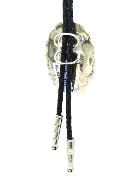 Western Express BT-528 Engraved Scalloped Oval Bolo Tie Silver back view. If you need any assistance with this item or the purchase of this item please call us at five six one seven four eight eight eight zero one Monday through Saturday 10:00a.m EST to 8:00 p.m EST