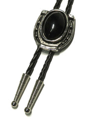 Western Express BT-1602 BT-1603 Horseshoe Bolo Tie With Onyx Stone  Antique Silver front view