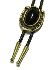 Western Express BT-1602 BT-1603 Horseshoe Bolo Tie With Onyx Stone Antique Gold front view