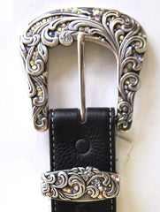 Tony Lama C50493 Womens Kaitlyn Crystal Western Leather Belt Black close up of buckle. If you need any assistance with this item or the purchase of this item please call us at five six one seven four eight eight eight zero one Monday through Saturday 10:00a.m EST to 8:00 p.m EST