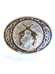 Montana Silversmiths 6190-878 Crossed Pistols Buckle front view. If you need any assistance with this item or the purchase of this item please call us at five six one seven four eight eight eight zero one Monday through Saturday 10:00a.m EST to 8:00 p.m EST