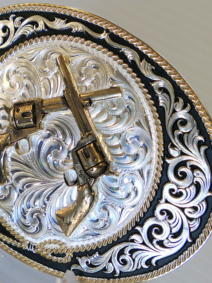 Montana Silversmiths 6190-878 Crossed Pistols Buckle front view. If you need any assistance with this item or the purchase of this item please call us at five six one seven four eight eight eight zero one Monday through Saturday 10:00a.m EST to 8:00 p.m EST