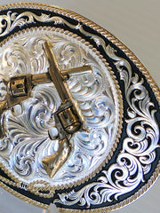 Montana Silversmiths 6190-878 Crossed Pistols Buckle close up. If you need any assistance with this item or the purchase of this item please call us at five six one seven four eight eight eight zero one Monday through Saturday 10:00a.m EST to 8:00 p.m EST