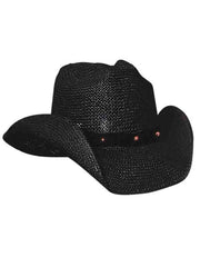Bullhide AFTER PARTY 0221BL Straw Hat Black side and front view. If you need any assistance with this item or the purchase of this item please call us at five six one seven four eight eight eight zero one Monday through Saturday 10:00a.m EST to 8:00 p.m EST