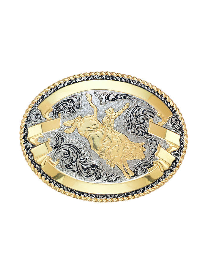 Crumrine C02160 Oval Rope Engravable Rodeo Buckle Silver And Gold front view. If you need any assistance with this item or the purchase of this item please call us at five six one seven four eight eight eight zero one Monday through Saturday 10:00a.m EST to 8:00 p.m EST