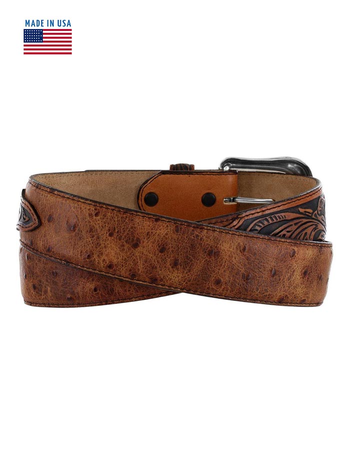 Tony Lama C42525 Mens Rustic Ostrich Leather Belt USA Brown Front view. If you need any assistance with this item or the purchase of this item please call us at five six one seven four eight eight eight zero one Monday through Saturday 10:00a.m EST to 8:00 p.m EST