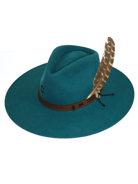 Charlie 1 Horse CWTEPE-493678 Womens Tee Pee Felt Hat Teal front, top and side view. If you need any assistance with this item or the purchase of this item please call us at five six one seven four eight eight eight zero one Monday through Saturday 10:00a.m EST to 8:00 p.m EST
