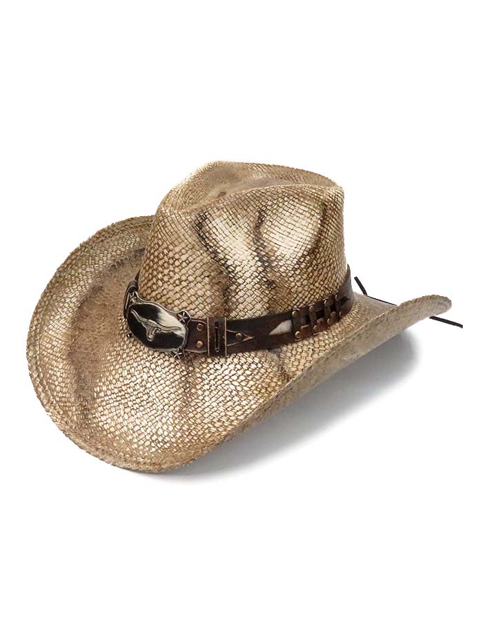 California CA-1808 Genuine Toquilla Longhorn Concho Straw Hats side and front view. If you need any assistance with this item or the purchase of this item please call us at five six one seven four eight eight eight zero one Monday through Saturday 10:00a.m EST to 8:00 p.m EST