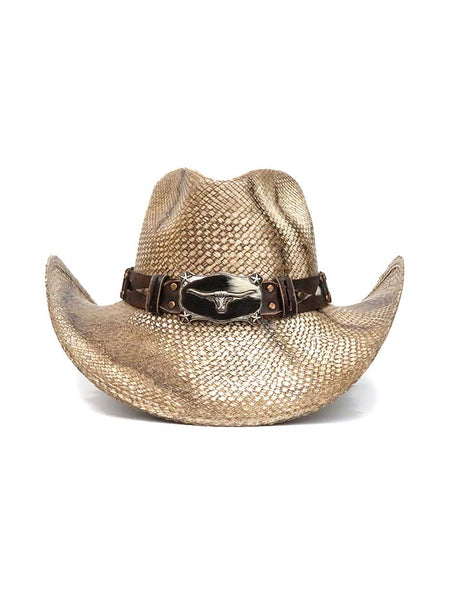 California CA-1808 Genuine Toquilla Longhorn Concho Straw Hats front view. If you need any assistance with this item or the purchase of this item please call us at five six one seven four eight eight eight zero one Monday through Saturday 10:00a.m EST to 8:00 p.m EST