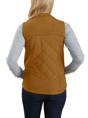 Carhartt 104423-BRN Womens Rugged Flex Canvas Insulated Rib Collar Vest Brown back view. If you need any assistance with this item or the purchase of this item please call us at five six one seven four eight eight eight zero one Monday through Saturday 10:00a.m EST to 8:00 p.m EST
