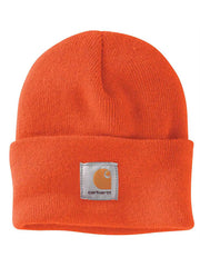 Carhartt A18 Knit Cuffed Beanie bright orange front view. If you need any assistance with this item or the purchase of this item please call us at five six one seven four eight eight eight zero one Monday through Saturday 10:00a.m EST to 8:00 p.m EST