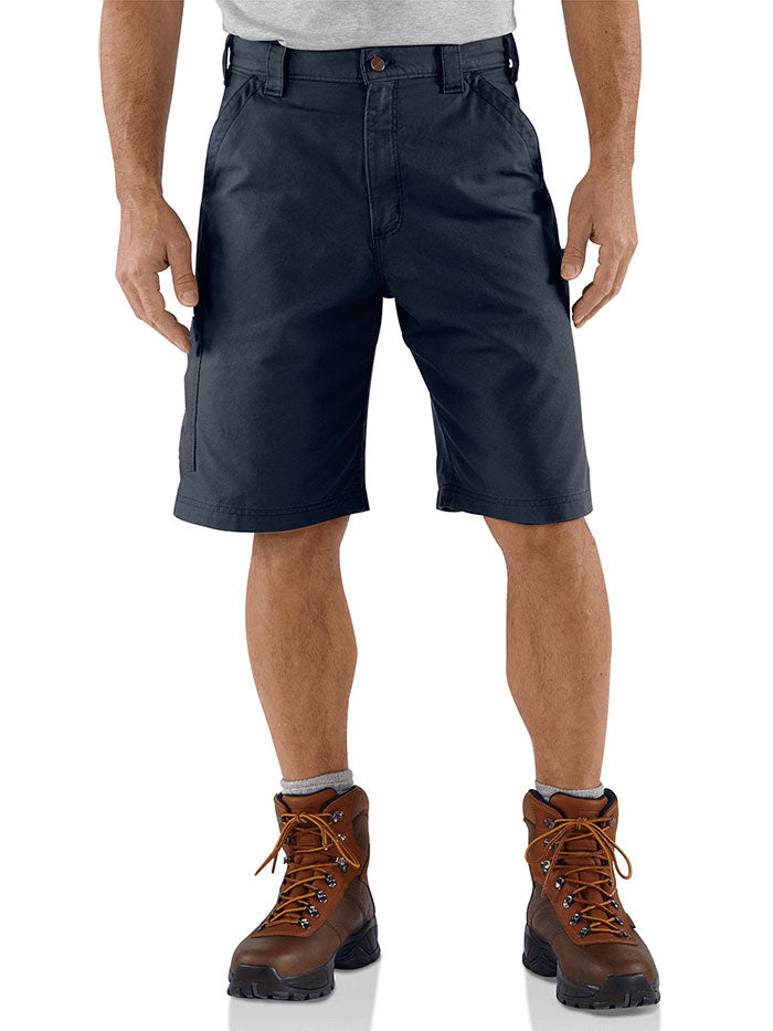 Carhartt B147NVY Mens 10" Canvas Work Shorts Navy front view on model. If you need any assistance with this item or the purchase of this item please call us at five six one seven four eight eight eight zero one Monday through Saturday 10:00a.m EST to 8:00 p.m EST