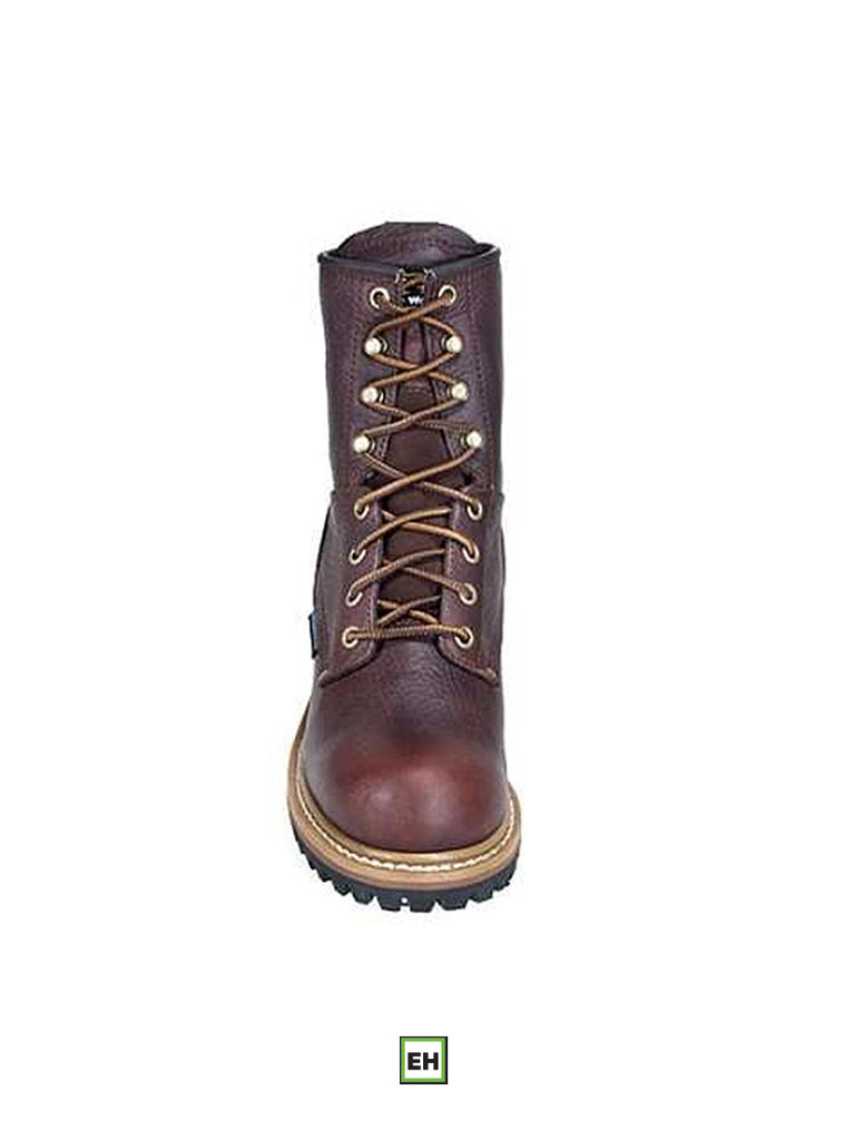 Carolina CA1421 Womens 8" Logger Steel Toe Work Boot front and side view. If you need any assistance with this item or the purchase of this item please call us at five six one seven four eight eight eight zero one Monday through Saturday 10:00a.m EST to 8:00 p.m EST