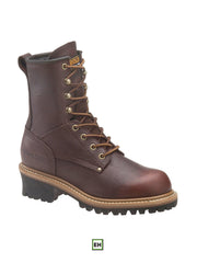 Carolina CA1421 Womens 8" Logger Steel Toe Work Boot front and side view. If you need any assistance with this item or the purchase of this item please call us at five six one seven four eight eight eight zero one Monday through Saturday 10:00a.m EST to 8:00 p.m EST