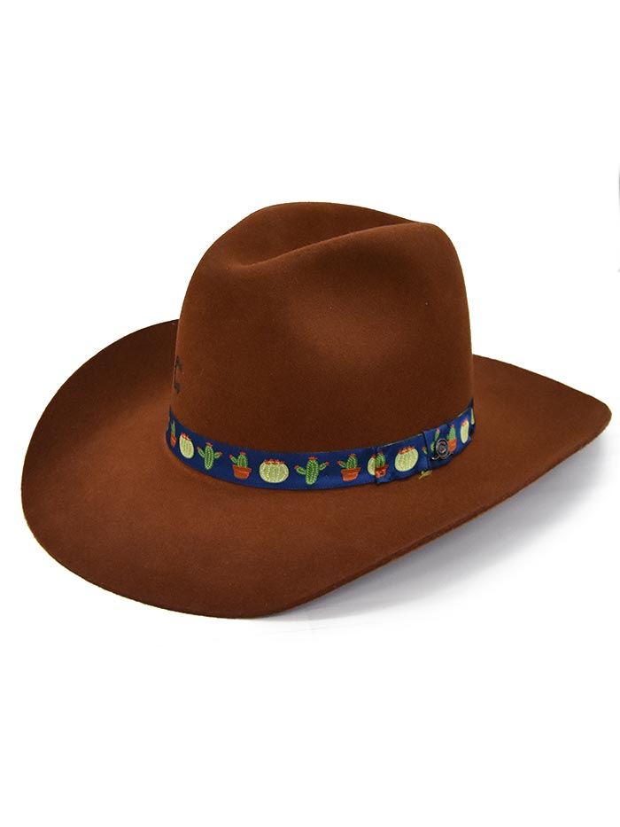 Charlie 1 Horse CWSTEM-213401 Womens Stick Em Up Felt Hat Cognac front and side view. If you need any assistance with this item or the purchase of this item please call us at five six one seven four eight eight eight zero one Monday through Saturday 10:00a.m EST to 8:00 p.m EST