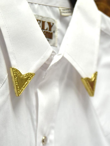 Western Express CT-25 Western Style Collar Tips Gold on shirt. If you need any assistance with this item or the purchase of this item please call us at five six one seven four eight eight eight zero one Monday through Saturday 10:00a.m EST to 8:00 p.m EST