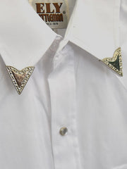 Western Express CT-25 Western Style Collar Tips Silver on shirt. If you need any assistance with this item or the purchase of this item please call us at five six one seven four eight eight eight zero one Monday through Saturday 10:00a.m EST to 8:00 p.m EST