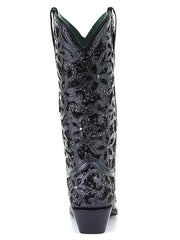 Corral A3752 Ladies Embroidery Inlay Studs Snip Toe Cowgirl Boot Black back view. If you need any assistance with this item or the purchase of this item please call us at five six one seven four eight eight eight zero one Monday through Saturday 10:00a.m EST to 8:00 p.m EST