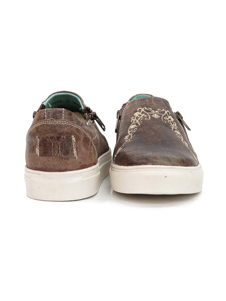 Corral Womens Floral Embroidery Brown Zipper Sneaker E1551 back and front