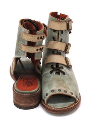 Corral F1189 Womens Western Moss Lace and Straps Sandal Distressed Green front and back view. If you need any assistance with this item or the purchase of this item please call us at five six one seven four eight eight eight zero one Monday through Saturday 10:00a.m EST to 8:00 p.m EST