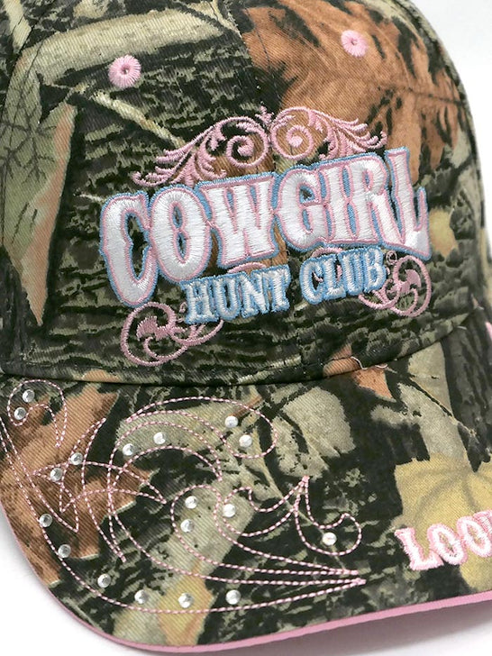 WFA CCAMO2 Ladies Cowgirl Hunt Club Embroidered Cap Camo close up