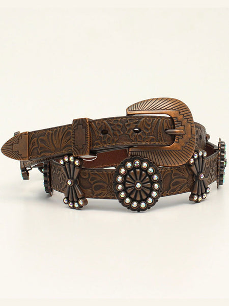 Angel Ranch D140000602 Womens 1" Embossed Large Copper Concho Belt Brown. If you need any assistance with this item or the purchase of this item please call us at five six one seven four eight eight eight zero one Monday through Saturday 10:00a.m EST to 8:00 p.m EST