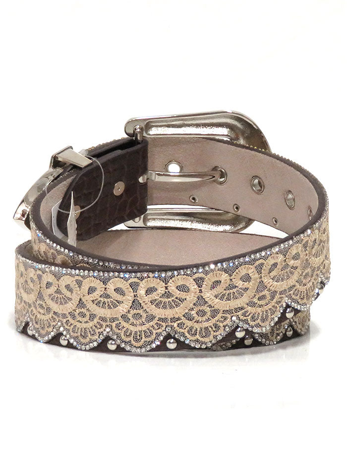 Angel Ranch DA3650 Womens Crystal Studs Laced Fashion Belt Brown front view. If you need any assistance with this item or the purchase of this item please call us at five six one seven four eight eight eight zero one Monday through Saturday 10:00a.m EST to 8:00 p.m EST