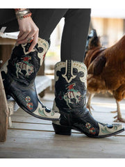 Double D Ranch DDL060-2 Womens Bronco Whipstitch 10" Western Boots Black on a model. If you need any assistance with this item or the purchase of this item please call us at five six one seven four eight eight eight zero one Monday through Saturday 10:00a.m EST to 8:00 p.m EST