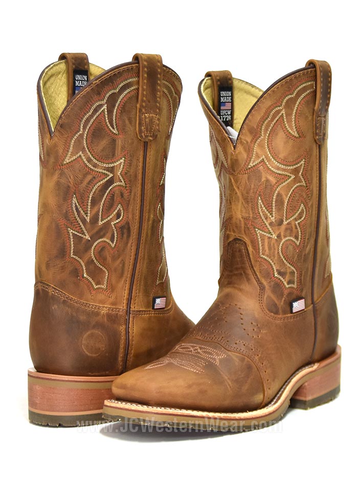 Double H DH3560 Mens Jase Wide Square Toe Boot Brown pair view of front and back. If you need any assistance with this item or the purchase of this item please call us at five six one seven four eight eight eight zero one Monday through Saturday 10:00a.m EST to 8:00 p.m EST