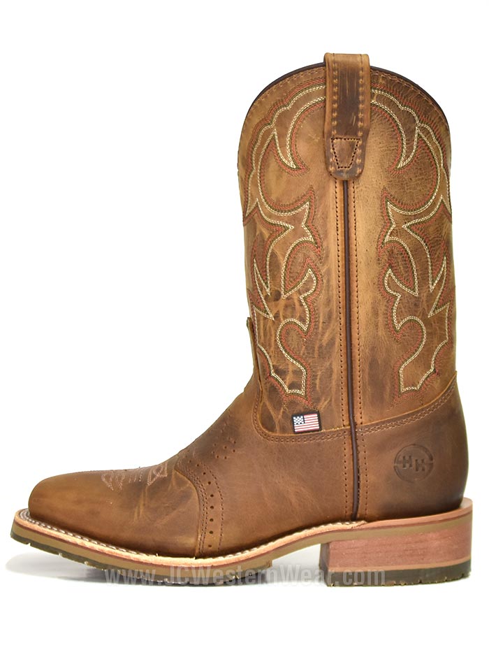 Double H DH3560 Mens Jase Wide Square Toe Boot Brown pair view of front and back. If you need any assistance with this item or the purchase of this item please call us at five six one seven four eight eight eight zero one Monday through Saturday 10:00a.m EST to 8:00 p.m EST