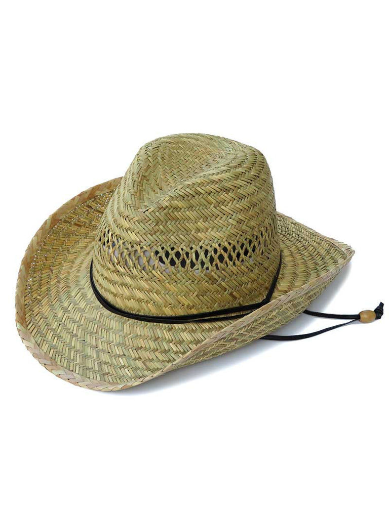 Dorfman Pacific MS570S-NAT Western Rush Straw Hat Natural front and side view. If you need any assistance with this item or the purchase of this item please call us at five six one seven four eight eight eight zero one Monday through Saturday 10:00a.m EST to 8:00 p.m EST