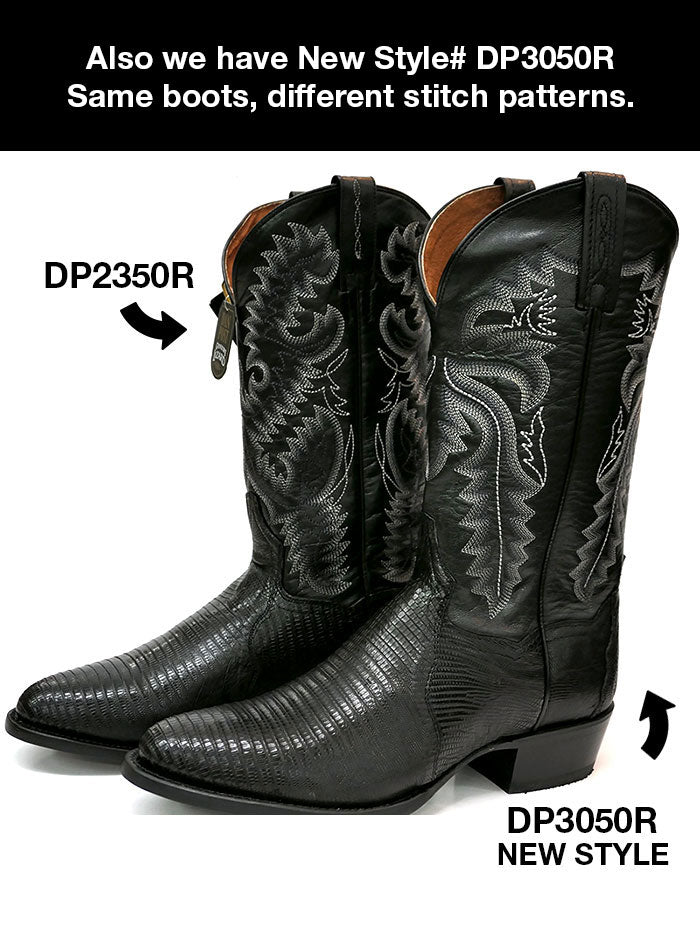 Dan Post DP2350R Mens Raleigh Lizard Western Boot Black front and side view. If you need any assistance with this item or the purchase of this item please call us at five six one seven four eight eight eight zero one Monday through Saturday 10:00a.m EST to 8:00 p.m EST