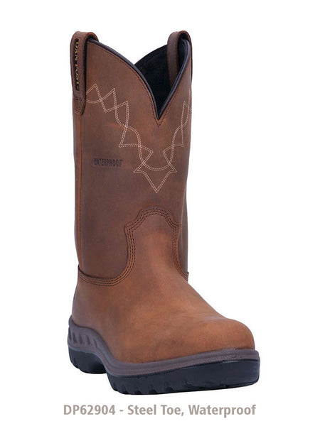 Dan Post DP62904 Mens Cummings Waterproof Steel Toe Work Boot Tan front and side view. If you need any assistance with this item or the purchase of this item please call us at five six one seven four eight eight eight zero one Monday through Saturday 10:00a.m EST to 8:00 p.m EST