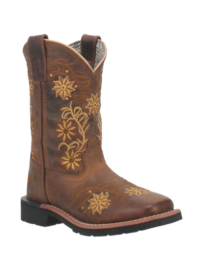 Dan Post DPC2942 DPC3942 Kids Gardenia Floral Western Boots Honey front and side view. If you need any assistance with this item or the purchase of this item please call us at five six one seven four eight eight eight zero one Monday through Saturday 10:00a.m EST to 8:00 p.m EST