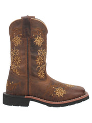 Dan Post DPC2942 DPC3942 Kids Gardenia Floral Western Boots Honey outter side view. If you need any assistance with this item or the purchase of this item please call us at five six one seven four eight eight eight zero one Monday through Saturday 10:00a.m EST to 8:00 p.m EST