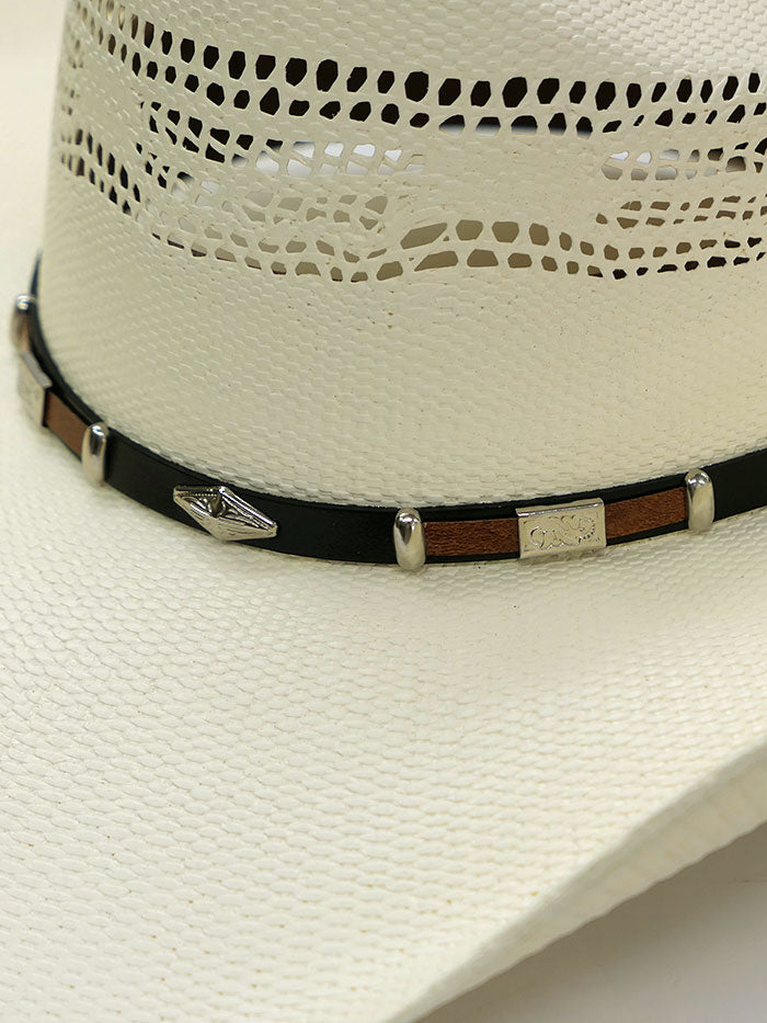 Dallas Hats PHI-2 Silver Concho Hatband Bangora Straw Hat Natural Side Front. If you need any assistance with this item or the purchase of this item please call us at five six one seven four eight eight eight zero one Monday through Saturday 10:00a.m EST to 8:00 p.m EST