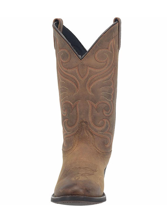 Laredo 51084 Ladies Bridget 11" R Toe Western Boots Distressed Tan front view. If you need any assistance with this item or the purchase of this item please call us at five six one seven four eight eight eight zero one Monday through Saturday 10:00a.m EST to 8:00 p.m EST