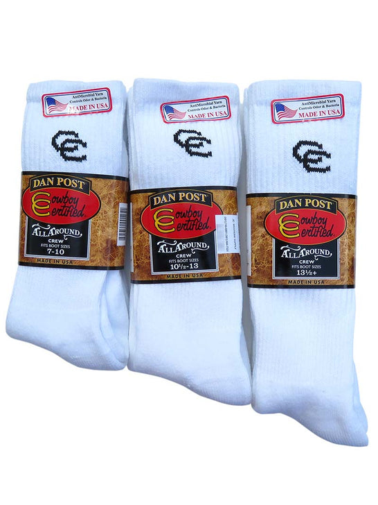 Dan Post DPCBM Mens All Around Crew Socks White all 3 sizes. If you need any assistance with this item or the purchase of this item please call us at five six one seven four eight eight eight zero one Monday through Saturday 10:00a.m EST to 8:00 p.m EST